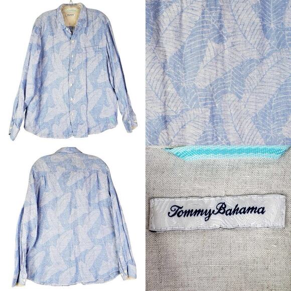 Tommy Bahama Shirt Mens Size XL Linen Long Sleeve Button Down Blue Tropical - Picture 1 of 12